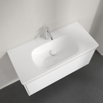 Lavoar suspendat Villeroy & Boch Skyla 100 cm, TitanCeram, fără preaplin, alb alpin